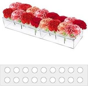 Clear Acrylic Flower Vase Rectangular 16 Hole Low Profile Dining Table Decor New